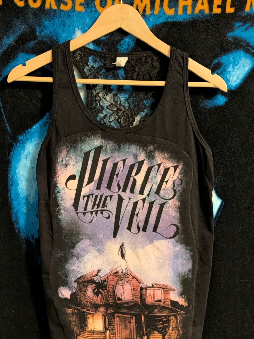 Custom Sewn "Pierce The Veil" Black Lace-Back Tank Top - Emo Music Women's Tank
